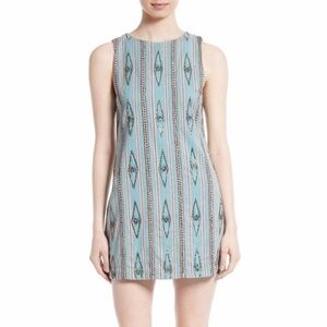 ALICE + OLIVIA Blue Clyde Beaded Tribal Southwest Embroidered Shift Dress sz‎ 10